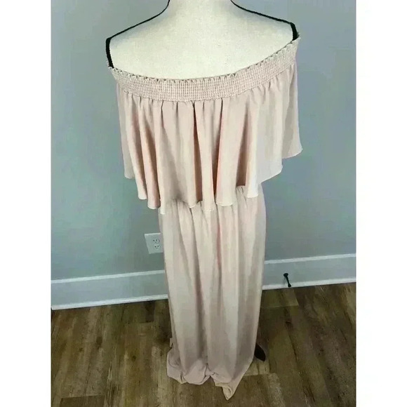 Show Me Your MuMu Hacienda Maxi Dress Off Shoulder Nude Chiffon Lined Size L - Picture 12 of 16